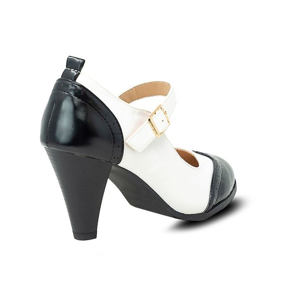 Chase & Chloe Dora-2 Women's Round Toe Two Tone Mary Jane Pumps - Picture 3 of 5